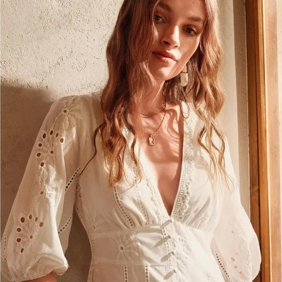 Embroider eyelet Sezane style Elegant White Eyelet Maxi Dress - Picture 4 of 7